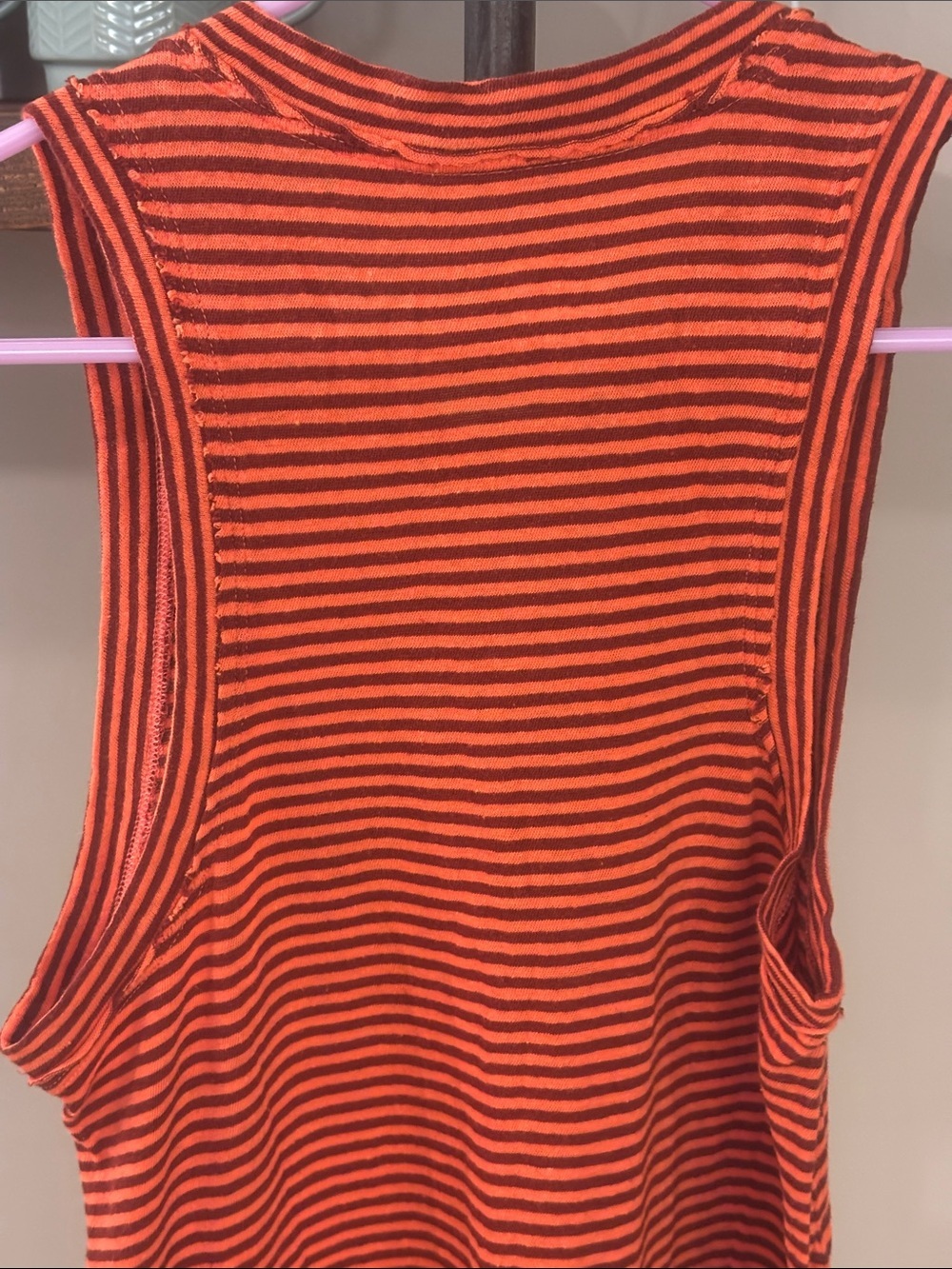 Pilcro Anthropologie Striped Distressed Tank Top XS Orange Brown Raw Hem - Picture 8 of 9